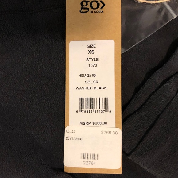 NWT Go by Go Silk 100% Silk deep grey lace panel Top - Picture 4 of 6